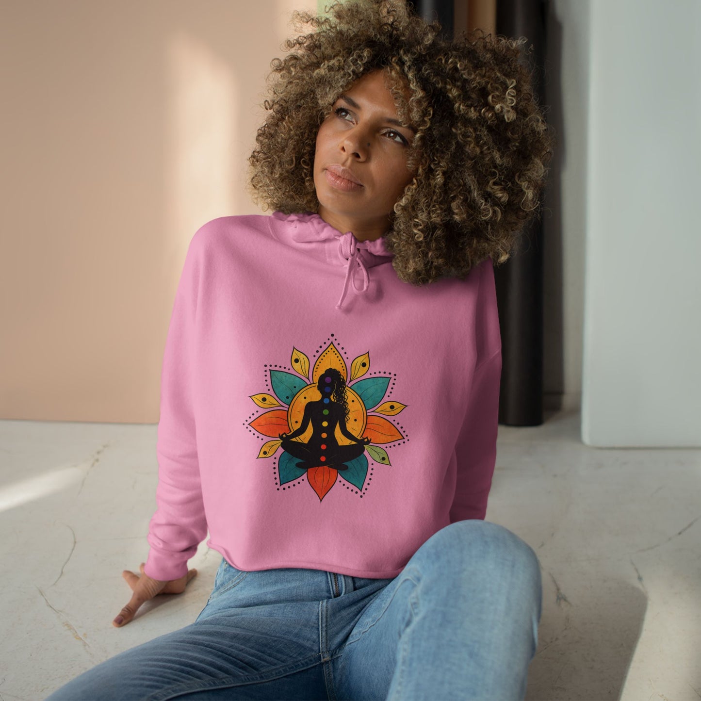 Meditation Lotus Silhouette Crop Hoodie | Yoga Chakra Graphic