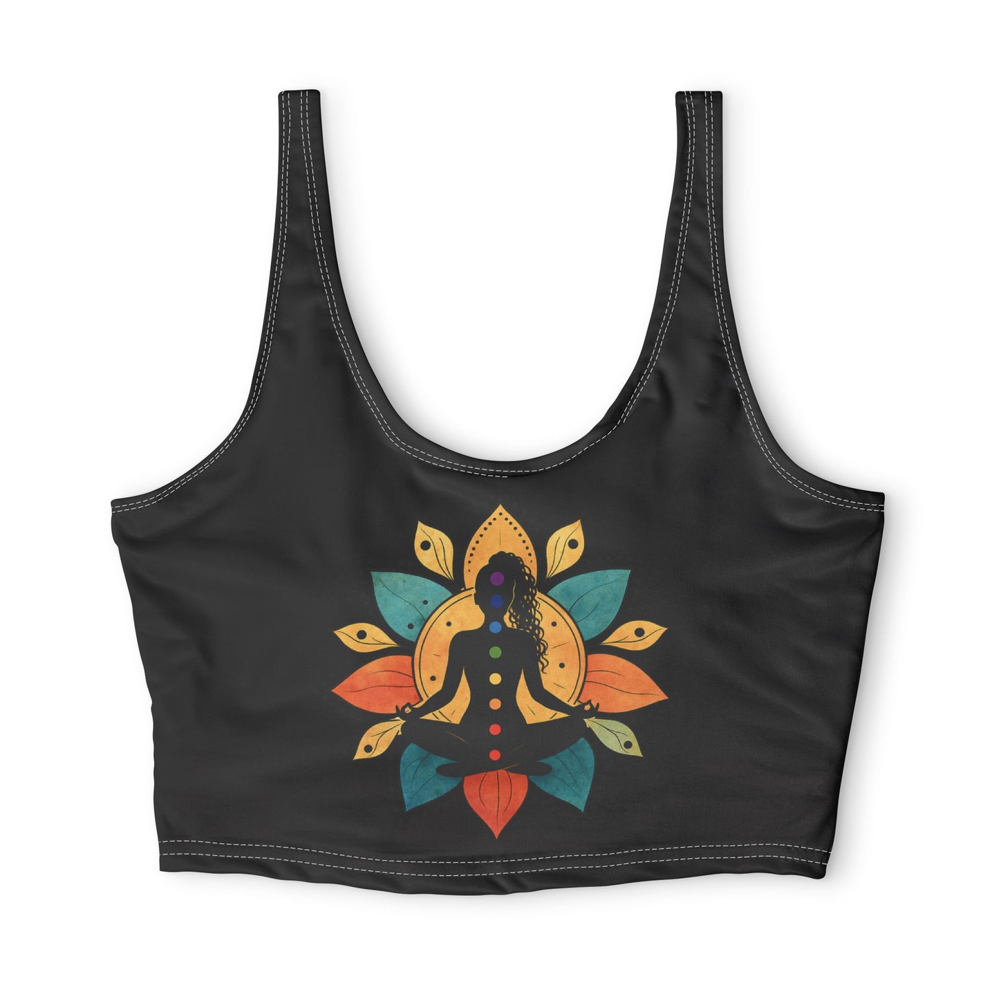 Lotus Meditation Graphic Sports Bra | Floral Yoga Activewear (Black)