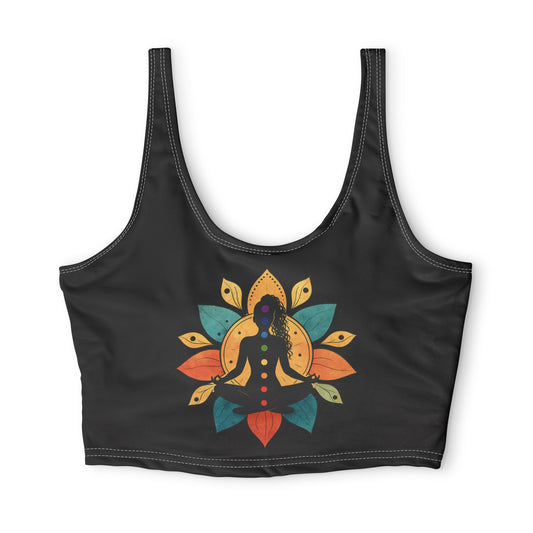 Lotus Meditation Graphic Sports Bra | Floral Yoga Activewear (Black)
