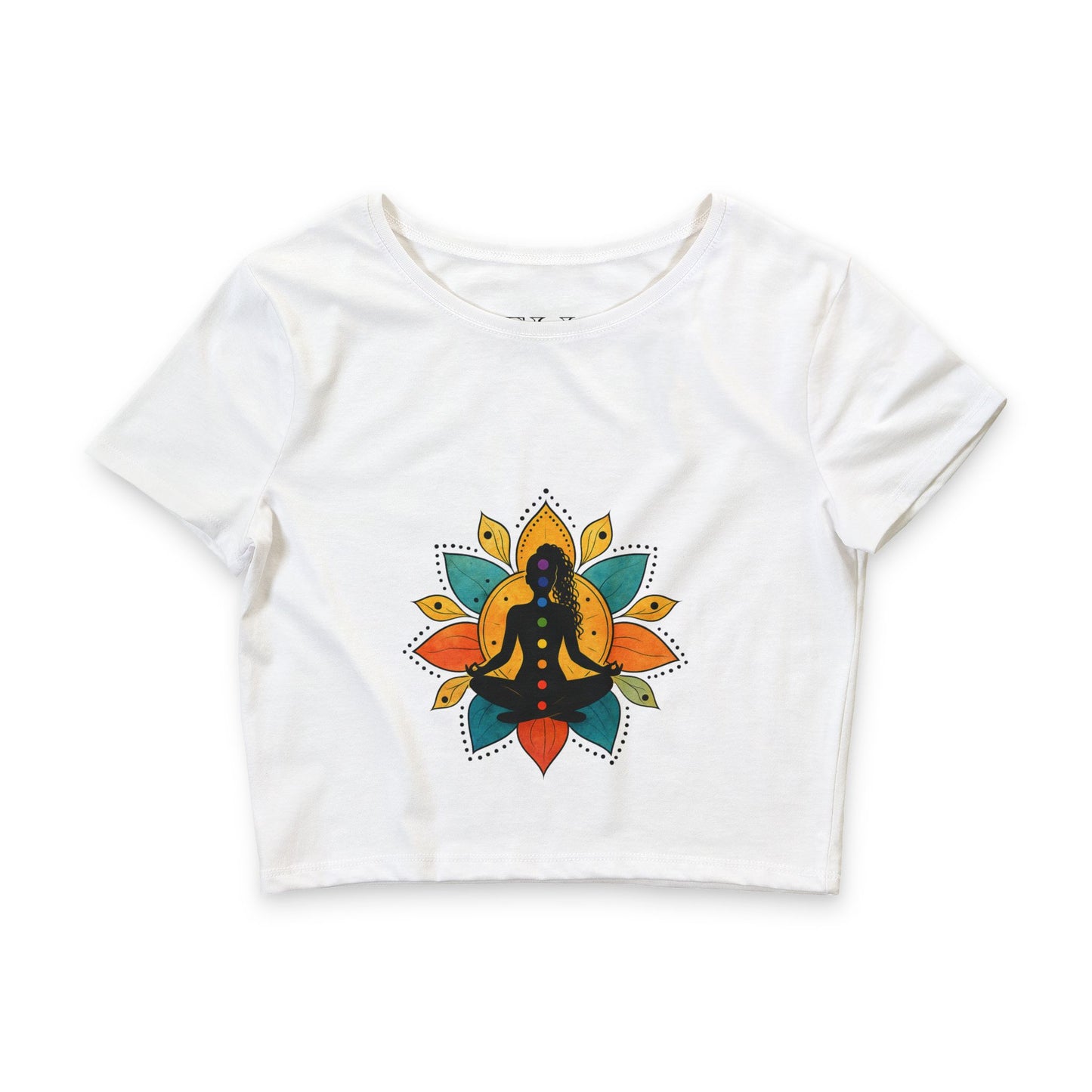 Meditating Figure with Lotus Mandala Crop Tee | Yoga Chakra Top