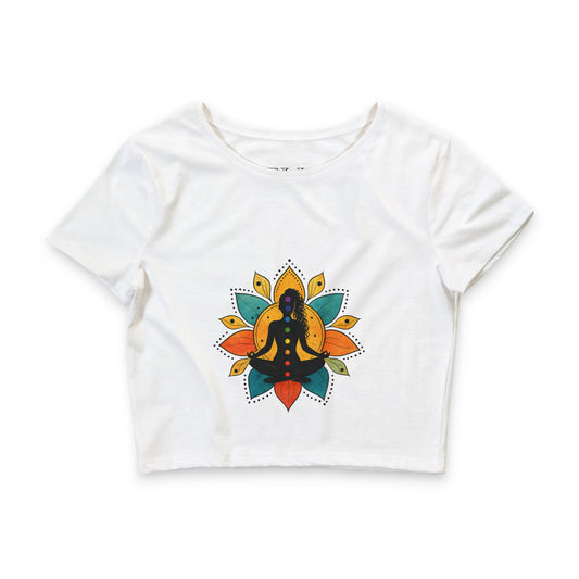 Meditating Figure with Lotus Mandala Crop Tee | Yoga Chakra Top