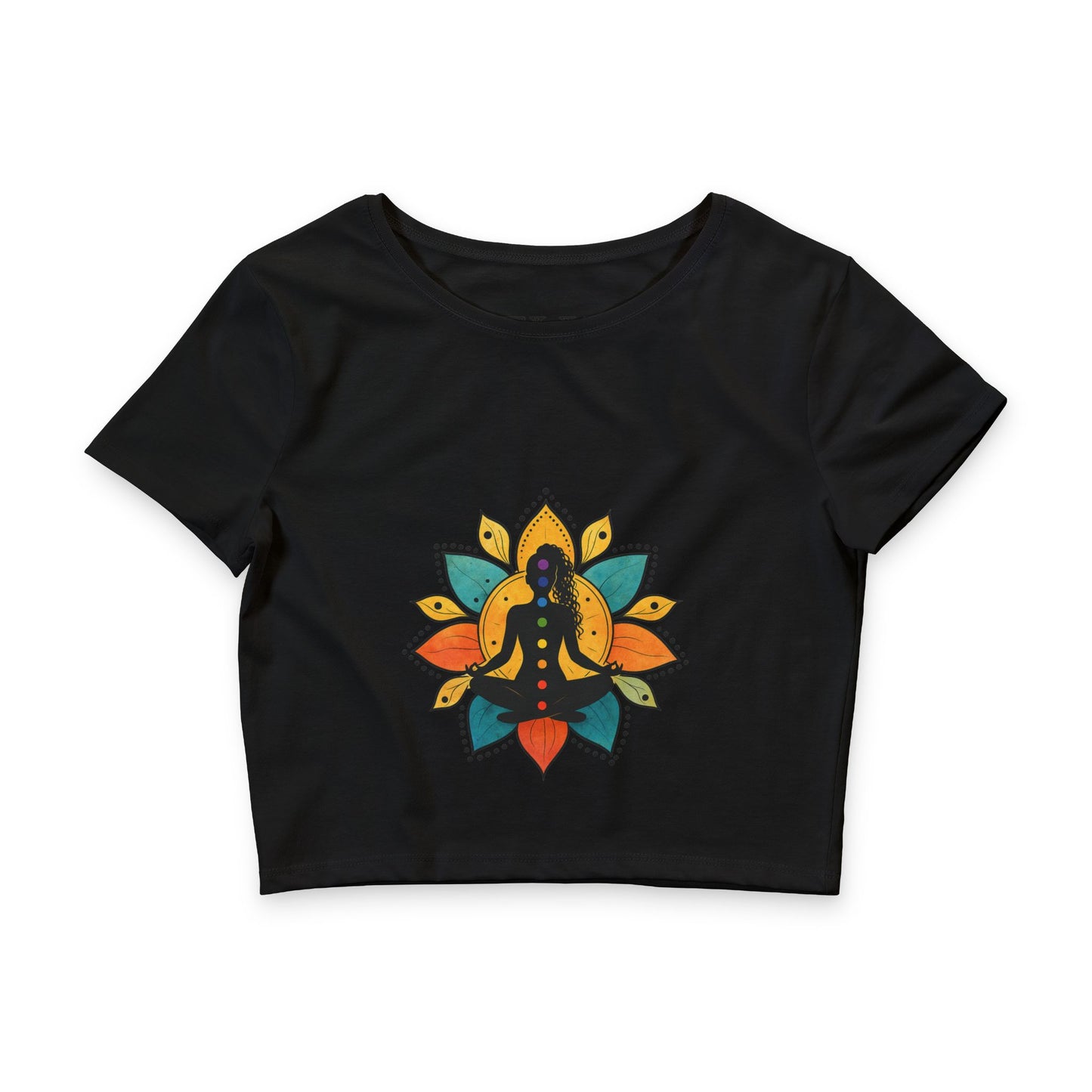 Meditating Figure with Lotus Mandala Crop Tee | Yoga Chakra Top