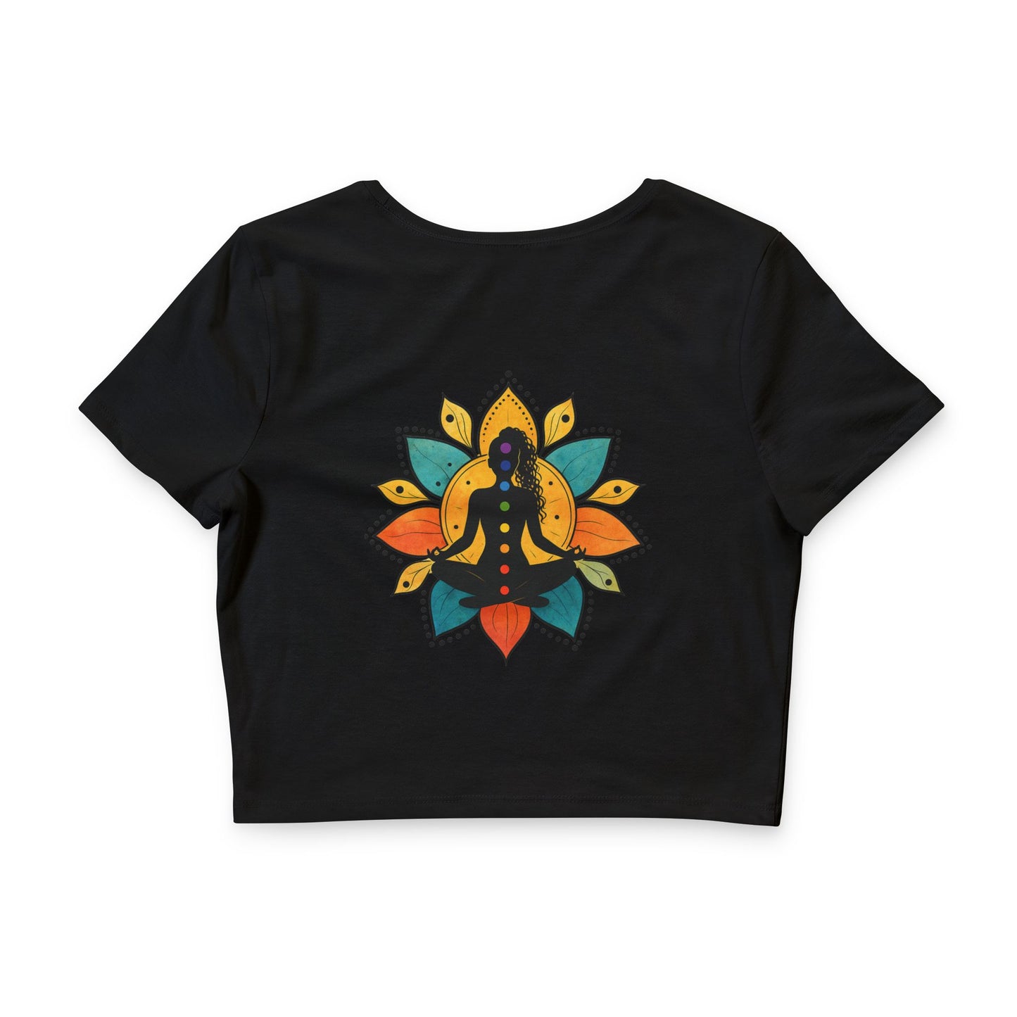 (B) Meditating Figure with Lotus Mandala Crop Tee | Yoga Chakra Top