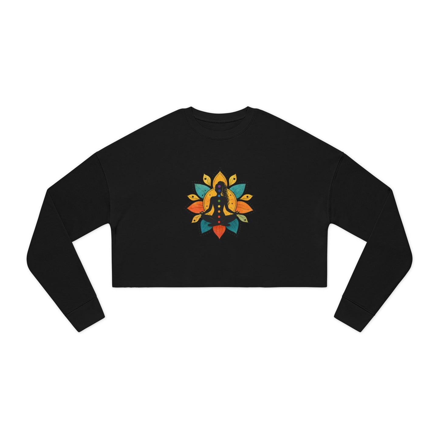 Meditating Figure Lotus Mandala Cropped Sweatshirt | Yoga Spiritual Apparel