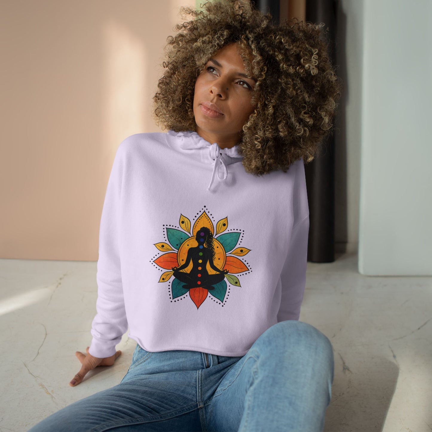 Meditation Lotus Silhouette Crop Hoodie | Yoga Chakra Graphic
