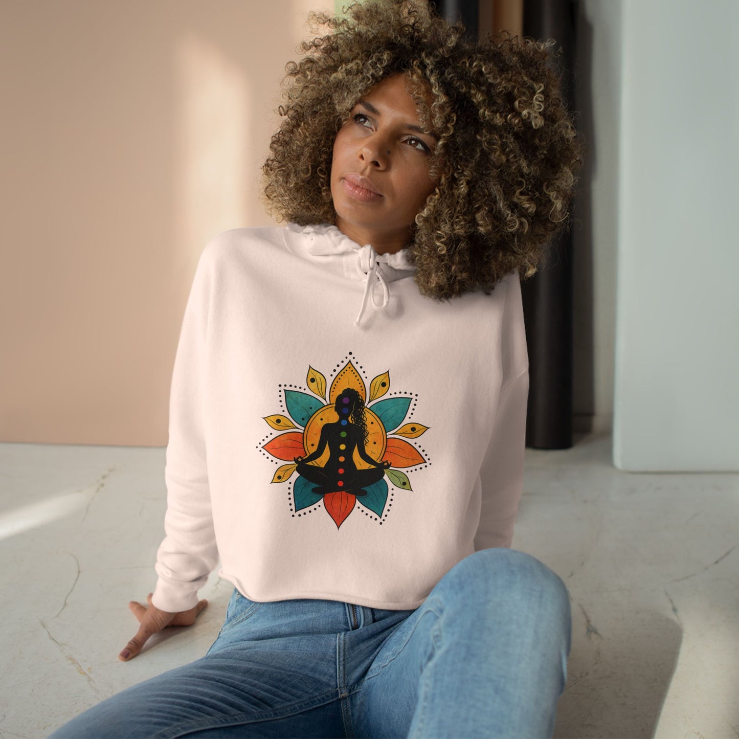 Meditation Lotus Silhouette Crop Hoodie | Yoga Chakra Graphic