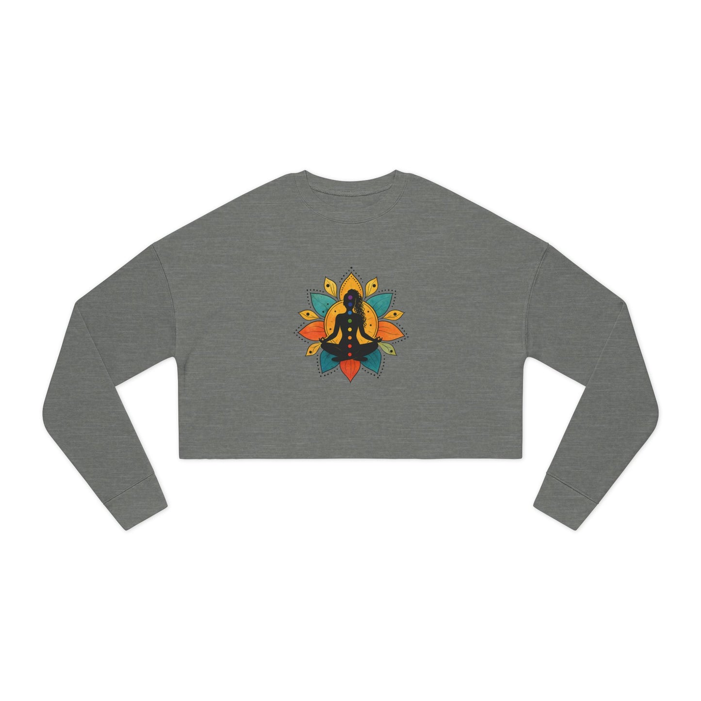 Meditating Figure Lotus Mandala Cropped Sweatshirt | Yoga Spiritual Apparel
