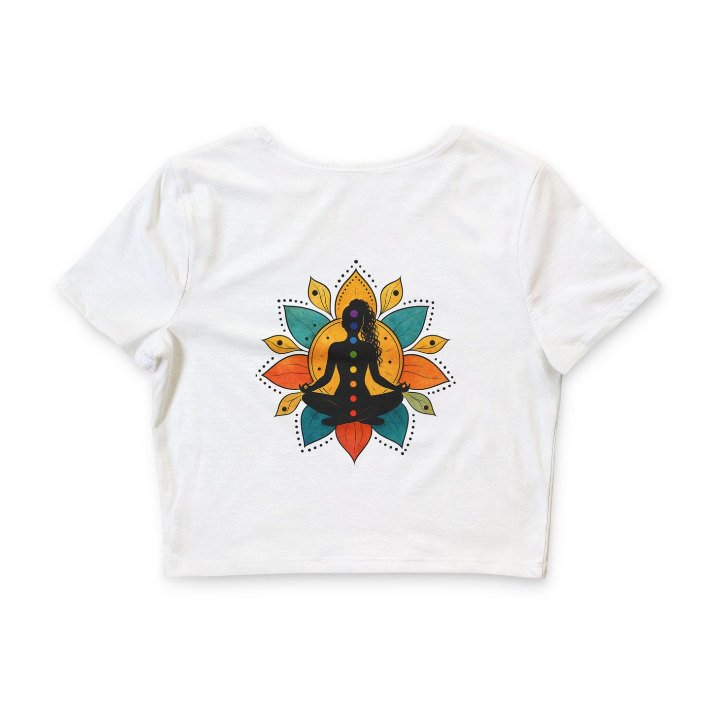 (B) Meditating Figure with Lotus Mandala Crop Tee | Yoga Chakra Top